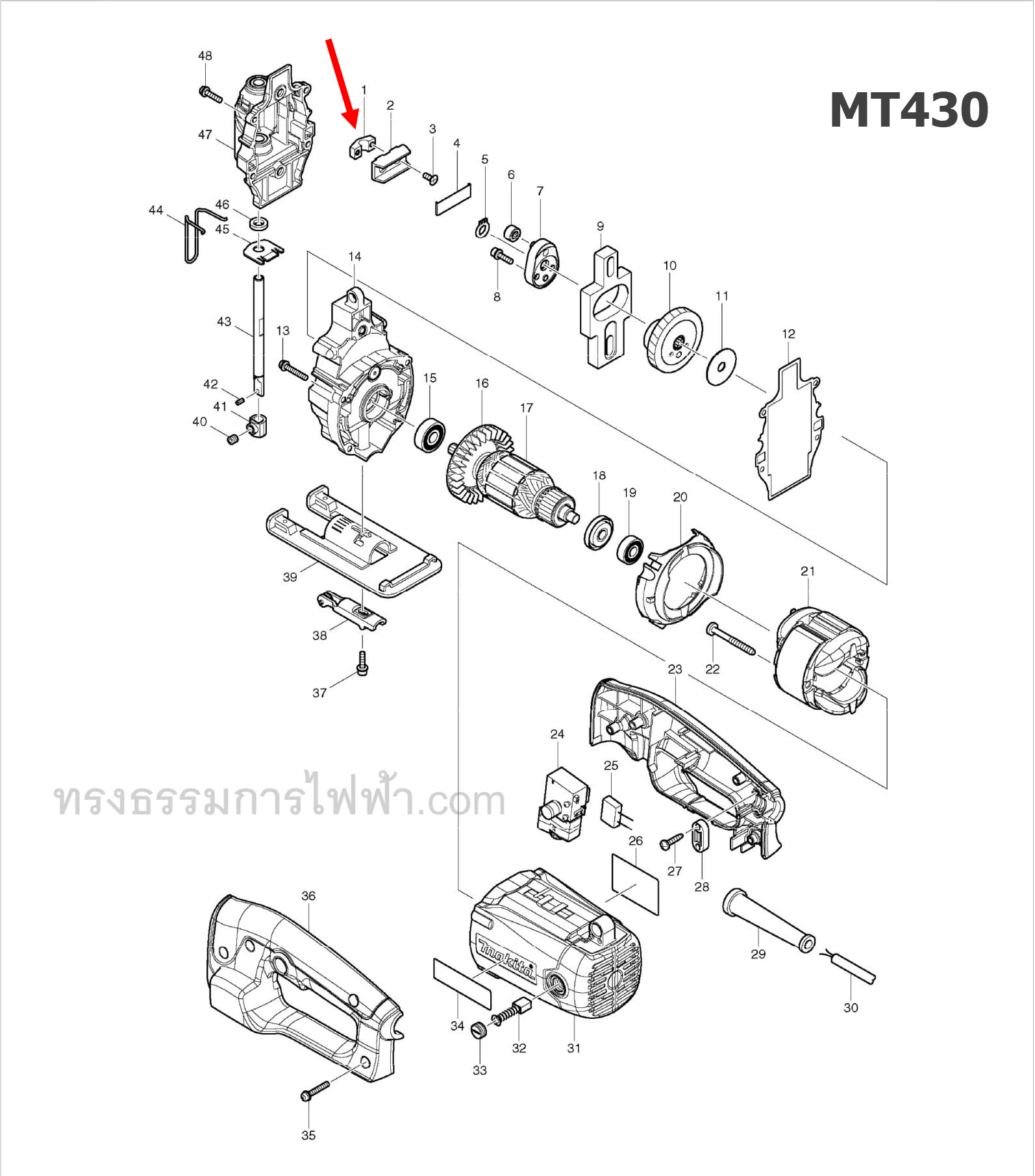 ประกับแกนเล็ก จิ๊กซอว์ มาคเทค-Maktec, Makita มากีต้า MT430, M4302, M4302B [#1] Pn.318371-4 (แท้) ##