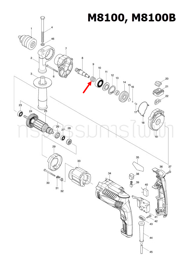 สปริง สว่าน Maktec, Makita MT811, MT813, MT817, MT814, HP1630, M8100, M8100B, M8103, M8103B Pn.233330-6 (แท้) ##(*)