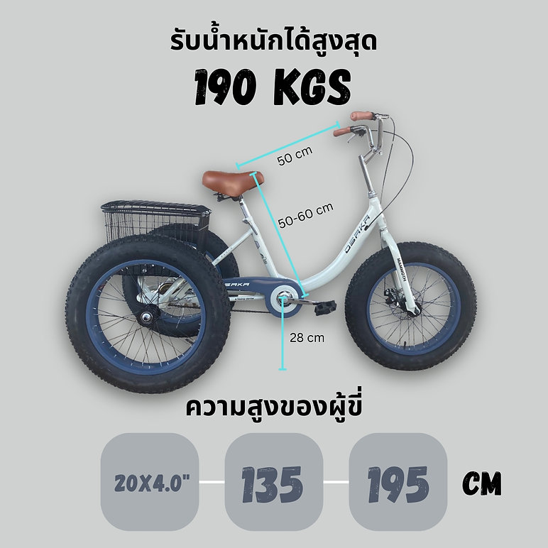 จักรยานสามล้อล้อโต OSAKA MAMMOTH ล้อ 20x4.0 นิ้ว ดิสเบรคหน้า เฟรมไฮเทน ซ่อนสายวงล้ออัลลอย