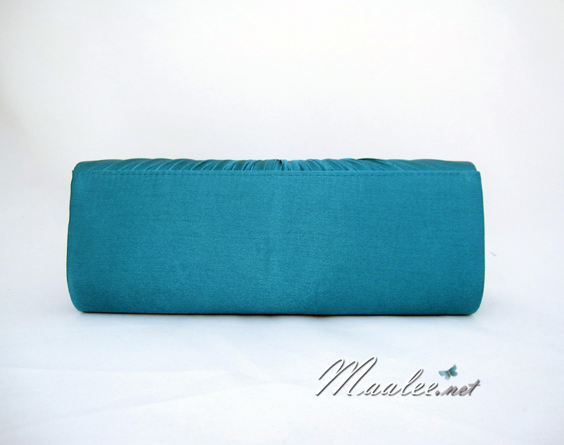 Sale พร้อมส่ง Evening Clutch กระเป๋าออกงาน ผ้าซาตินสีน้ำทะเล จับจีบ แต่งคริสตัลดอกไม้