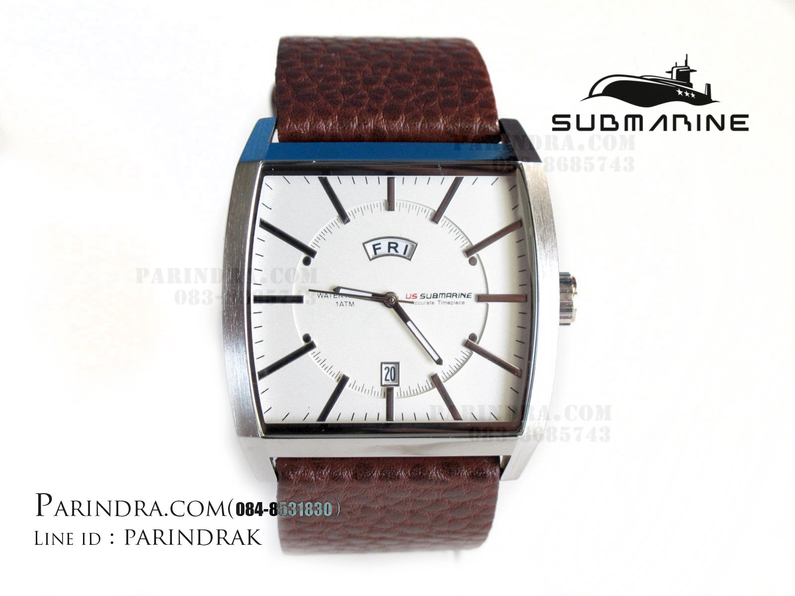 นาฬิกา US Submarine J103MDD ของแท้ 100 % สายหนังน้ำตาลหน้าปัดขาว