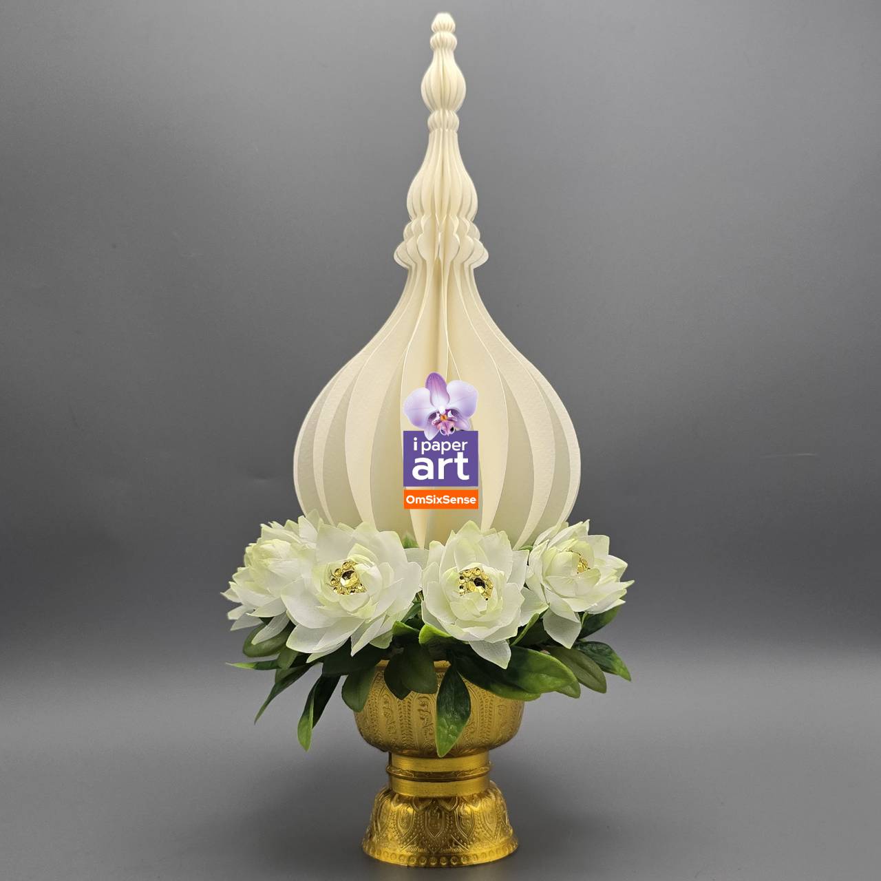 พานพุ่มเรืองแสงโคมไฟ เชิงเทียน LED แบบถ่านกระดุม งานไทยปราณีต | ประดับหิ้งบูชา พิธีการ