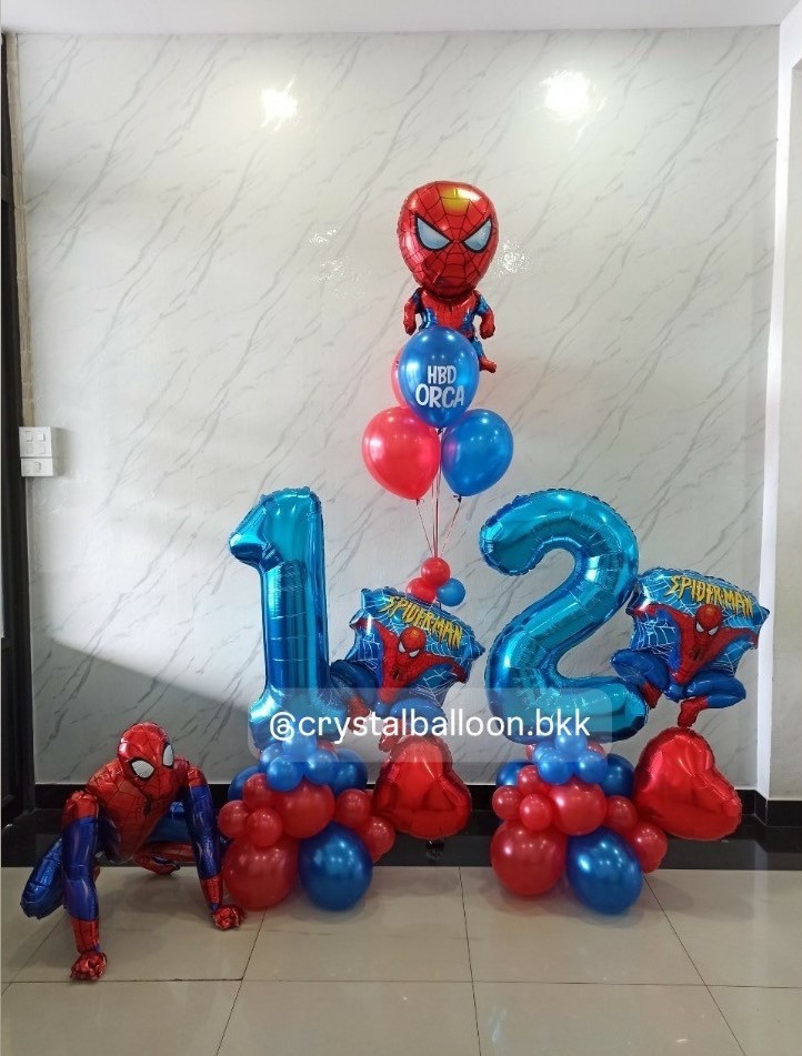 ลูกโป่ง วันเกิดเด็ก Theme Spider Man 4D 1 ชิ้น พร้อม ช่อลูกโป่ง Spider Man ช่อ 5 ลูก 1 ช่อ,ฟอยล์ตัวเลข 40" ตั้งฐาน 2 ชิ้น,ฟอยล์ Spider Man 2ชิ้น,ฟอยล์หัวใจ 18" 2 ชิ้น พร้อมตกแต่ง สามารถเปลี่ยนสีลูกโป่ง/เปลี่ยนข้อความ/เปลี่ยนสี-ฟอยล์ตกแต่งได้