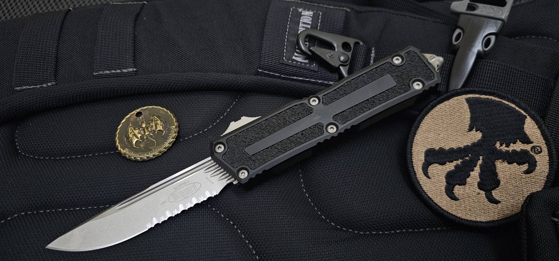 Microtech Scarab II Gen III S/E OTF Knife Black Aluminum Serrated