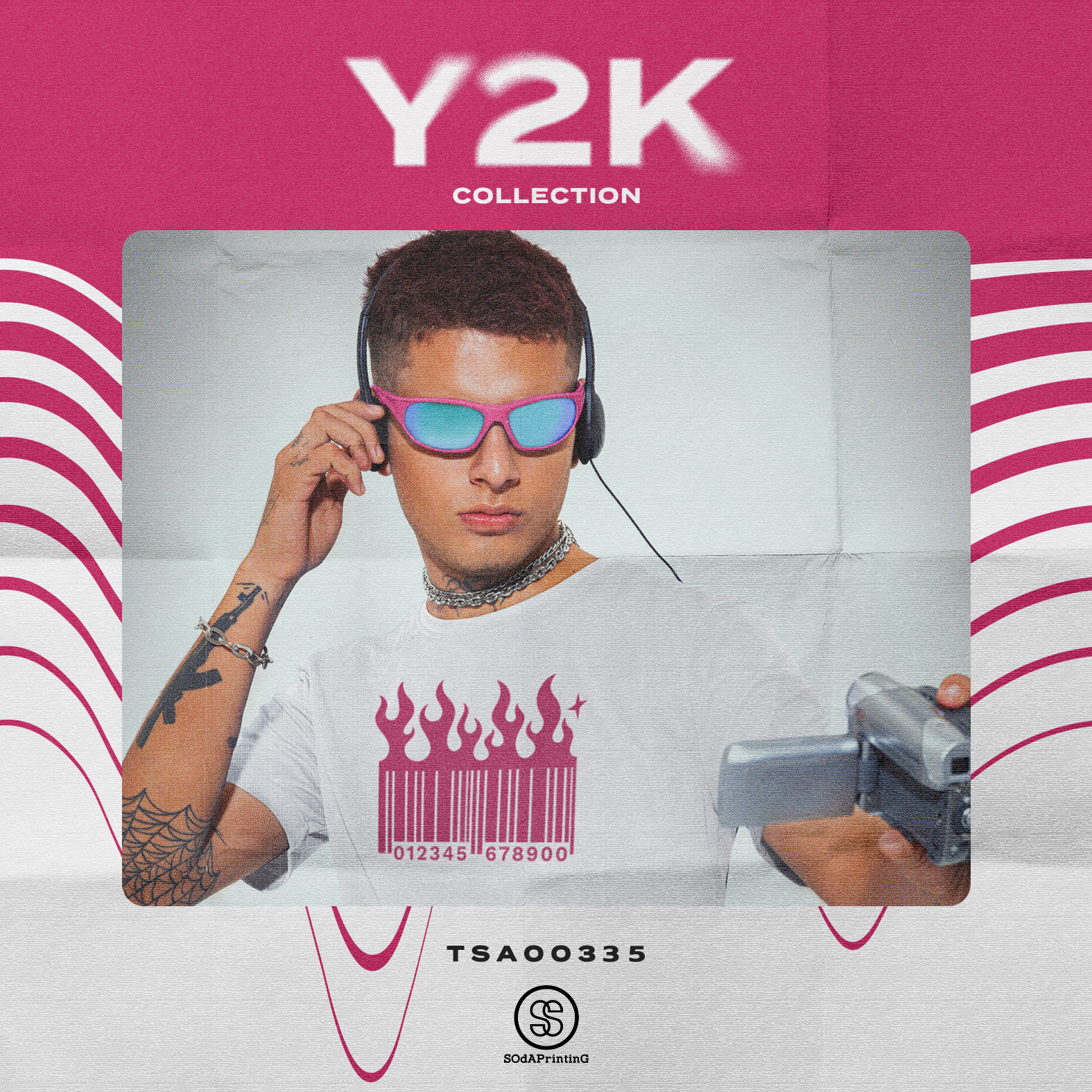 เสื้อยืด พิมพ์ลาย Barcode fier Y2K Collection สีขาว รหัส TSA00335 #เสื้อ #เสื้อยืด