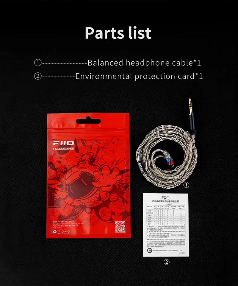 FiiO LS-4.4A สายอัพเกรดหูฟังทองแดงชุบเงิน โครงสร้าง Litz คุณภาพสูง