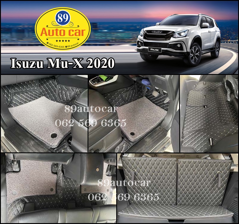 ขายพรมรถยนต์ Isuzu Mu-X 2020 ปูพรม7D สีดำด้ายทอง + ไวนิลดักฝุ่นสีเทา เข้ารูป