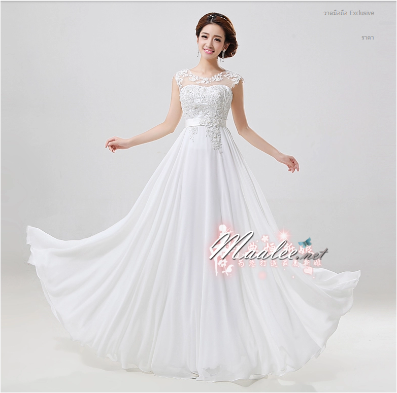 พร้อมส่ง ชุดราตรียาว สี ครีม Champagne คอปาด แต่งลูกไม้หรูเซาะดอก ปักลูกปัด