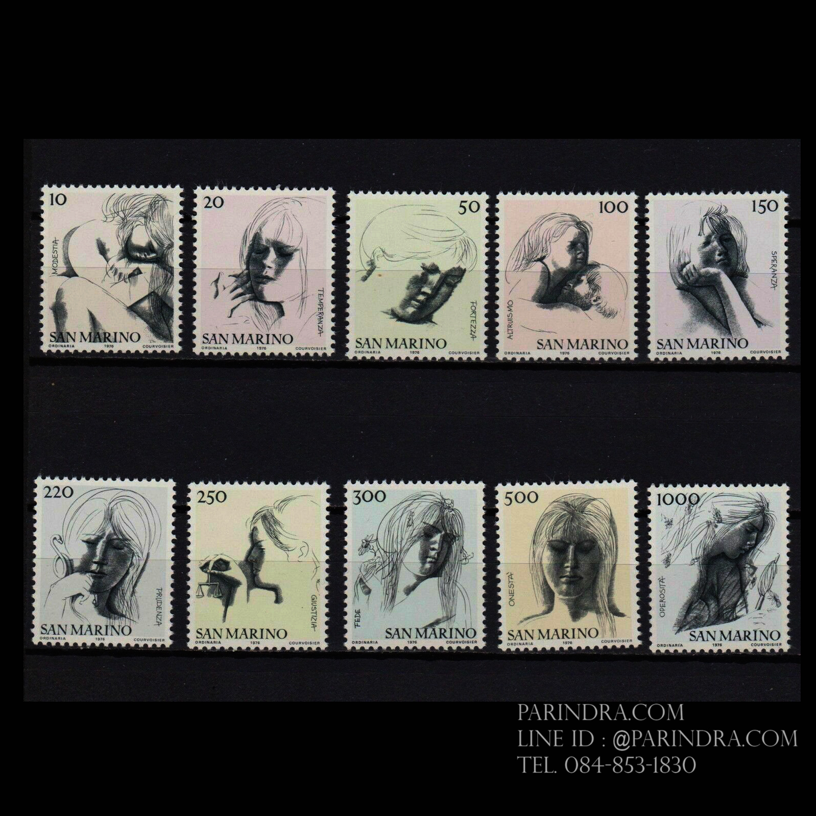 แสตมป์ซานมาริโน ชุด ARTS - THE CIVIL VIRTUES SKETCHES BY EMILIO GRECO ปี 1976 - SAN MARINO