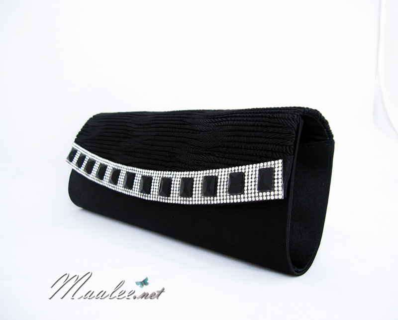 Sale พร้อมส่ง Evening Clutch กระเป๋าออกงาน สีดำ ฝาลายสานสวย ฝาแต่งเลื่อมสลับขาวดำ