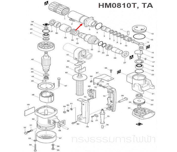 กระบอกสูบ สกัดไฟฟ้า Makita-มากีต้า HM0810 [#4], HM0810T, TA [#3] Pn.151457-9 (แท้) ##