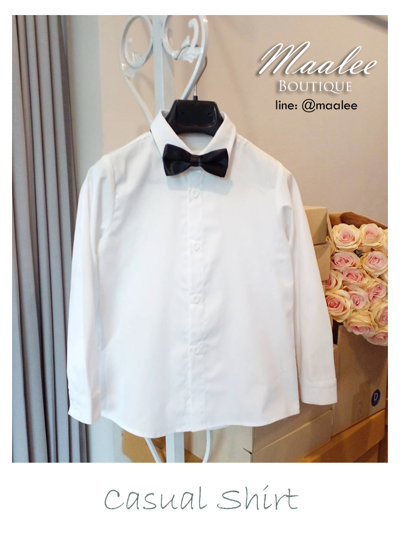 พร้อมเช่า เสื้อเชิ้ตเด็ก แขนยาว สีขาว Casual Shirt ** เฉพาะเสื้อ**