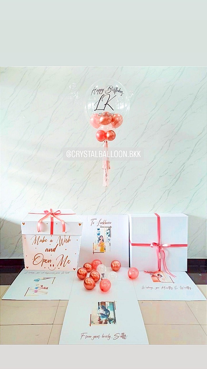 Happy Birthday Surprised Box Bubble USA ขนาด 24" พร้อมตกแต่ง สามารถใส่รูปได้ 4 ใบ สามารถเปลี่ยนสีลูกโป่ง/เปลี่ยนข้อความได้