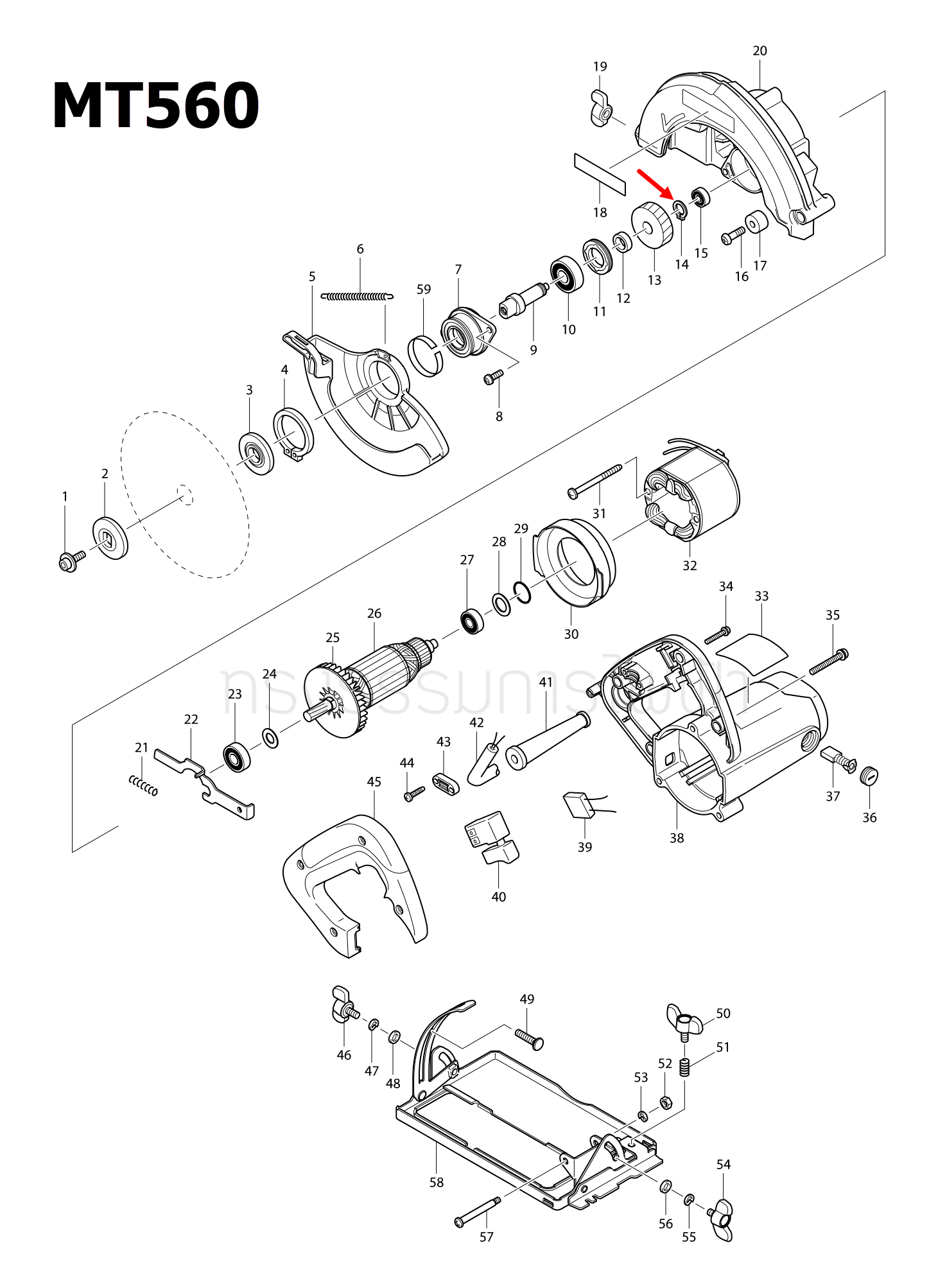 แหวนล็อค Maktec, Makita MT560, MT583, MT811, MT813, MT817, MT910 , MT940, MT941, MT958, 4100NB, M8103 (ใช้ได้กับหลายรุ่น) (ห่อ=10ตัว #12)