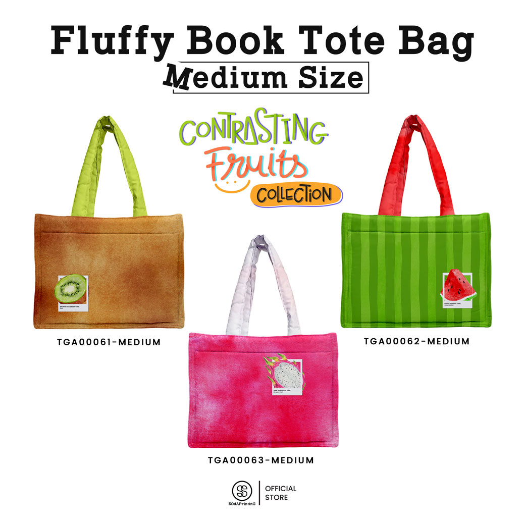 กระเป๋า Fluffy Book Tote Bag Medium Size Contrasting Fruits รหัส TGA00061-TGA00063 #SOdAPtintinG