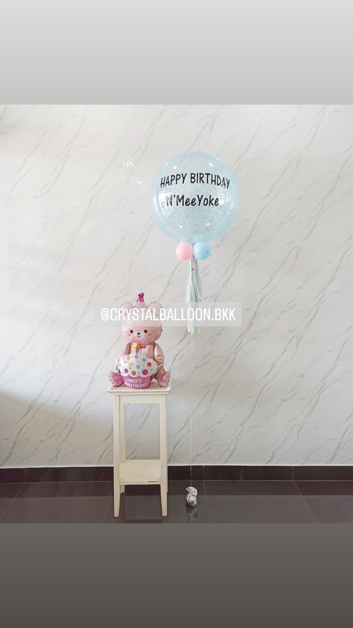 ลูกโป่ง วันเกิดเด็ก Bubble ขนาด 24" กลิตเตอร์สีฟ้า พร้อม ฟอยล์หมี นั่ง 1 ชิ้น พร้อมตกแต่ง สามารถเปลี่ยนสีลูกโป่ง/เปลี่ยนข้อความ/เปลี่ยนขนาด/เปลี่ยนสี-ฟอยล์ตกแต่งได้