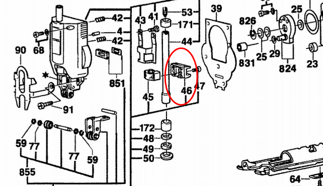ประกับแกนชัก(ส่วนหลัง) เลื่อยจิ๊กซอว์ Bosch GST60, GST80, GST85 PBE #46 (แท้) #H1
