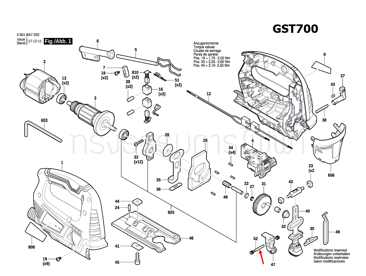 สลักตำแหน่ง เลื่อยจิ๊กซอว์ Bosch บอช GST700 [#52] Pn.1619P07159 (แท้-สั่ง)