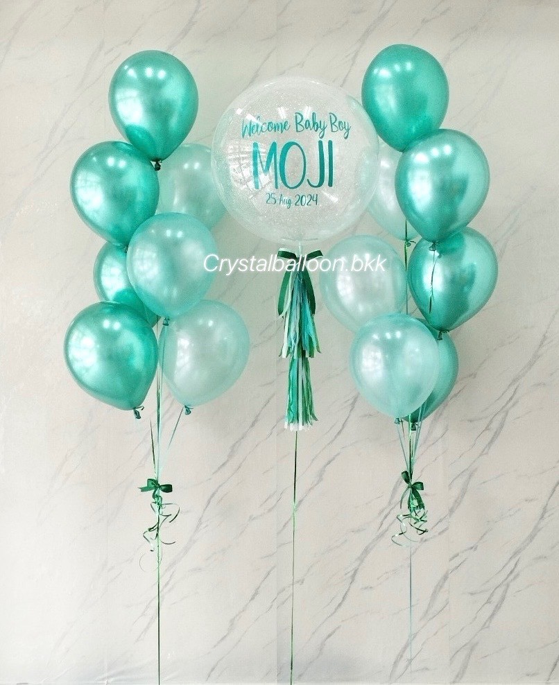 ลูกโป่ง วันเกิด Bubble ขนาด 24" กลิตเตอร์สีขาวมุก 1 ลูก พร้อม ช่อลูกโป่ง ช่อ 7 ลูก 2 ช่อ พร้อมตกแต่ง สามารถเปลี่ยนสีลูกโป่ง/เปลี่ยนข้อความ/เปลี่ยนขนาดได้