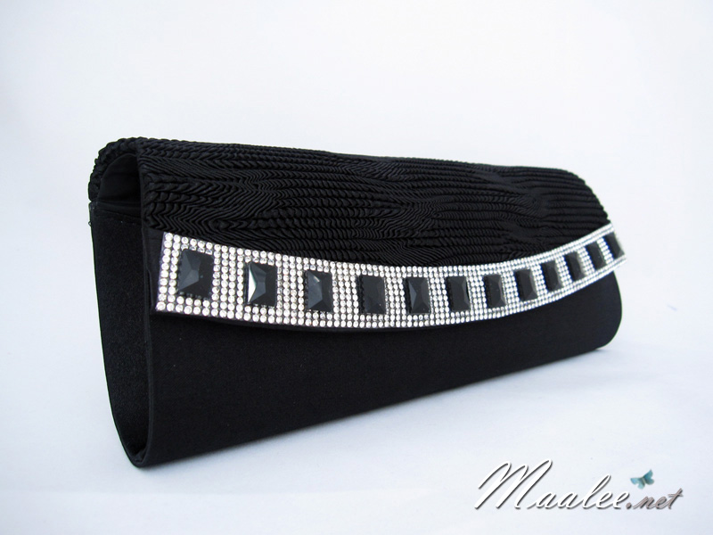 Sale พร้อมส่ง Evening Clutch กระเป๋าออกงาน สีดำ ฝาลายสานสวย ฝาแต่งเลื่อมสลับขาวดำ