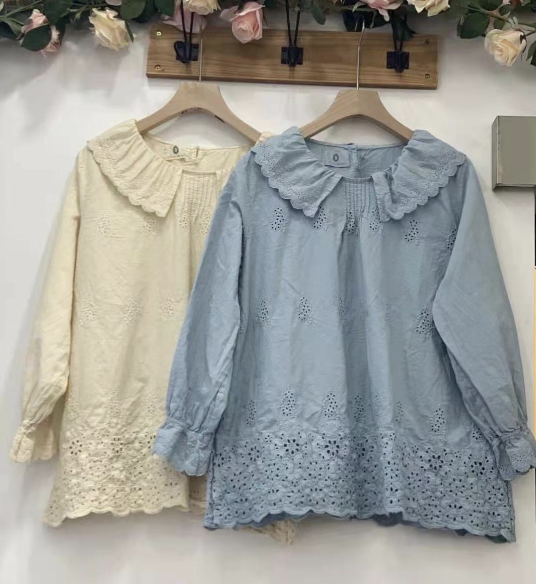 เสื้อผ้าฝ้ายปักฉลุลายลูกไม้แต่งปกระบาย