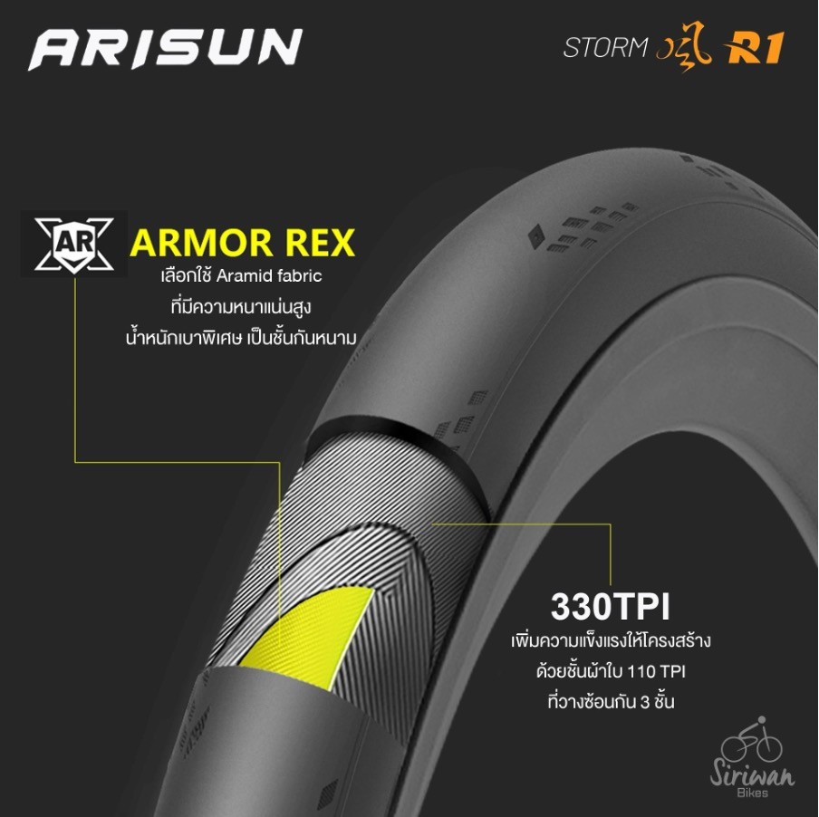 ยางนอกขอบพับ CHAOYANG ARISUN STORM R1 700X25C ,700X28C 330 TPI กันหนาม ARMOR REX เนื้อยาง C2-ULTRA