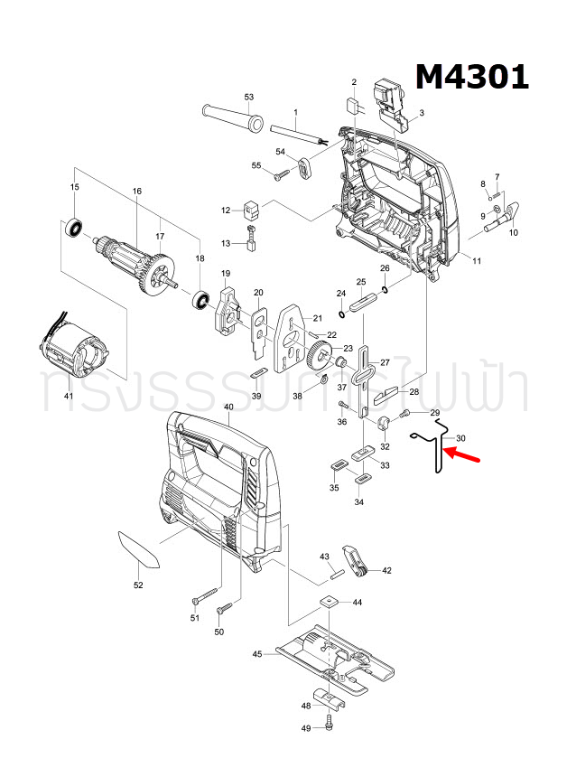 SAFETY WIRE เลื่อยจิ๊กซอว์ มาคเทค-Maktec, มากีต้า-Makita MT431, 4323, 4324, 4327, 4329, M4301, M4301B Pn.323748-0 (แท้) ##