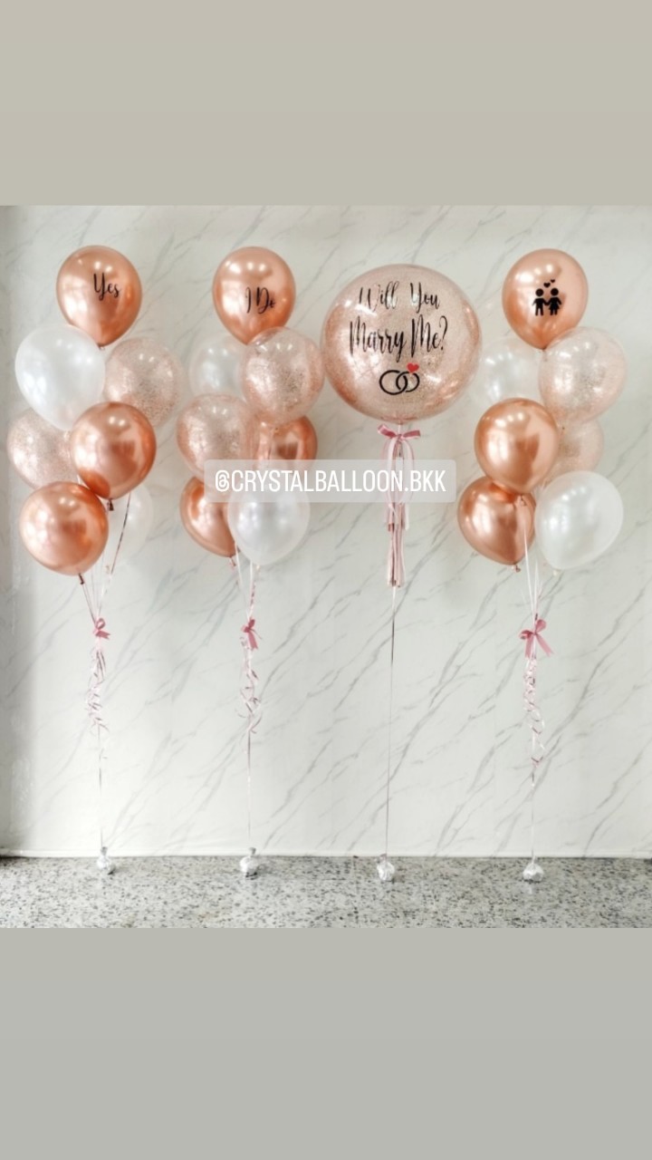ลูกโป่ง ขอเเต่งงาน Bubble 24" กลิตเตอร์โรสโกลด์ พร้อม ช่อลูกโป่ง ช่อ 7 ลูก 3 ช่อ พร้อมตกเเต่ง สามารถเปลี่ยนสีลูกโป่ง/เปลี่ยนขนาด/เปลี่ยนข้อความได้