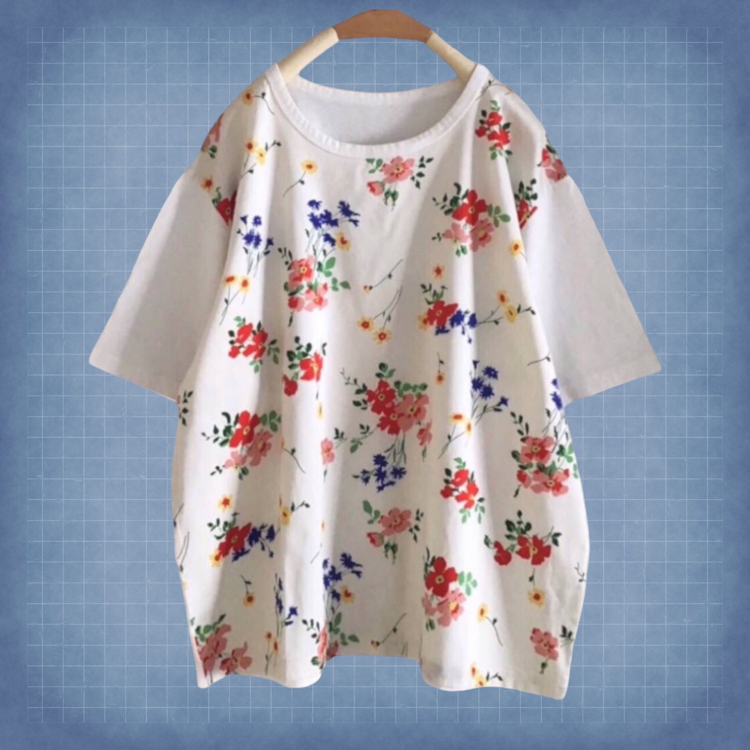 เสื้อยืดต่อลายผ้าฝ้ายลายดอกไม้