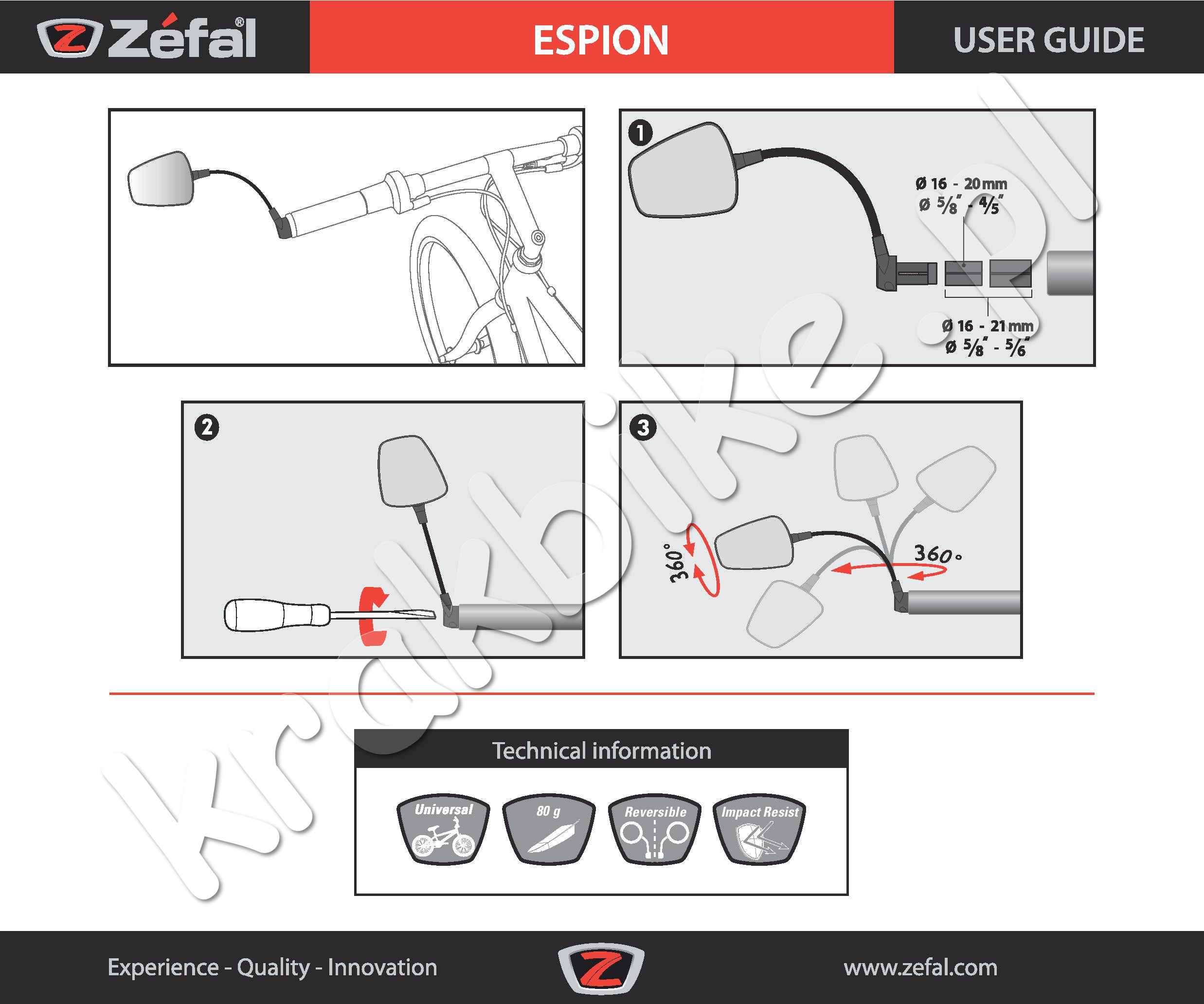 กระจก ติดปลายแฮนด์จักรยาน Zefal Espion Z56 Bicycle Mirror (ต่อชิ้น)