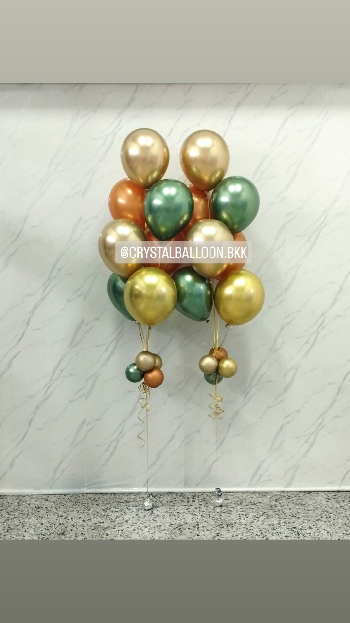 ลูกโป่ง แสดงความยินดี ช่อลูกโป่งสีโครเมี่ยม ช่อ 7 ลูก 2 ช่อ Theme สีเขียว Avocadoโครเมี่ยม-คอปเปอร์โครเมี่ยม พร้อมตกแต่ง สามารถเปลี่ยนสีลูกโป่งได้