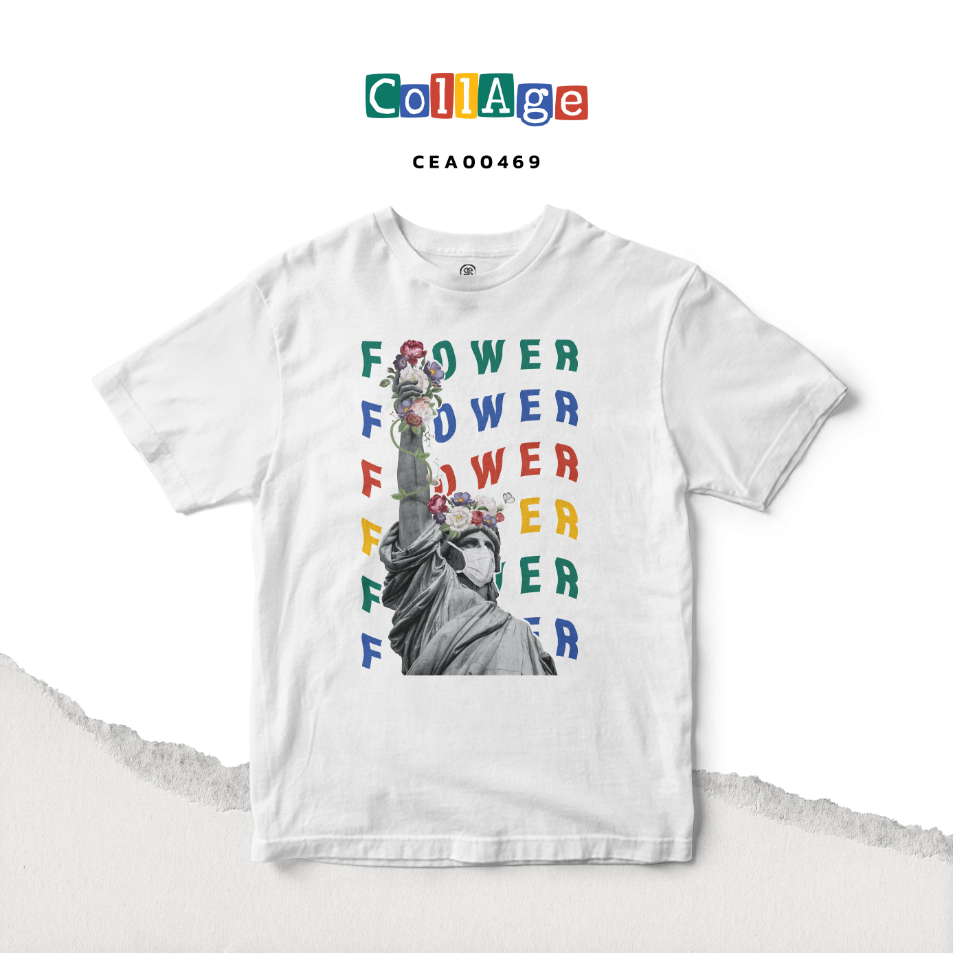 เสื้อยืดพิมพ์ลาย Collage Flower รหัส CEA00469 สีขาว #เสื้อยืด #Collage