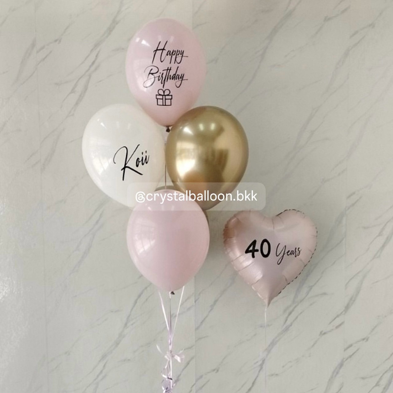 ลูกโป่ง วันเกิด ลูกโป่งช่อ 5 ลูก 1 ช่อ พร้อม ฟอยล์หัวใจ ขนาด 18" 1 ชิ้น ธีมสีชมพู พร้อมตกแต่ง สามารถเปลี่ยนสีลูกโป่ง/เปลี่ยนข้อความได้