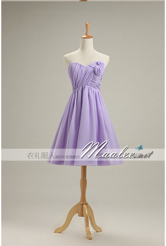 พร้อมเช่า ชุดราตรีสั้น ชุดเพื่อนเจ้าสาว สีม่วงอ่อน Lavender Lv-001C