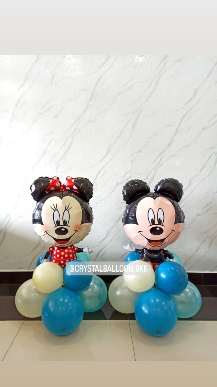 ลูกโป่ง วันเกิดเด็ก ฟอยล์ Mickey Mouse ตั้งฐาน 1 ชิ้น พร้อม ฟอยล์ Minnie Mouse ตั้งฐาน 1 ชิ้น พร้อมตกแต่ง สามารถเปลี่ยนสีลูกโป่ง/เปลี่ยนสี-ฟอยล์ตกแต่งได้