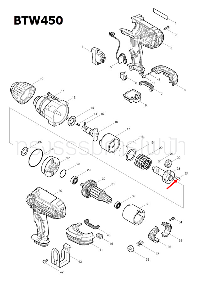 สลักลูกสูบ บล็อคไฟฟ้า Makita มากีต้า BTW450 [#24], 6905B [#7] Pn.256033-5 (แท้) ##