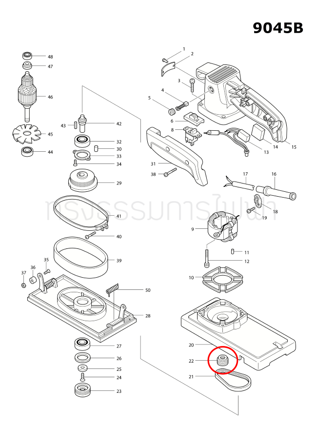 มู่เล่สายพาน เครื่องขัดกระดาษทราย Makita มากีต้า 9045B Pn.222072-7 (แท้) ##