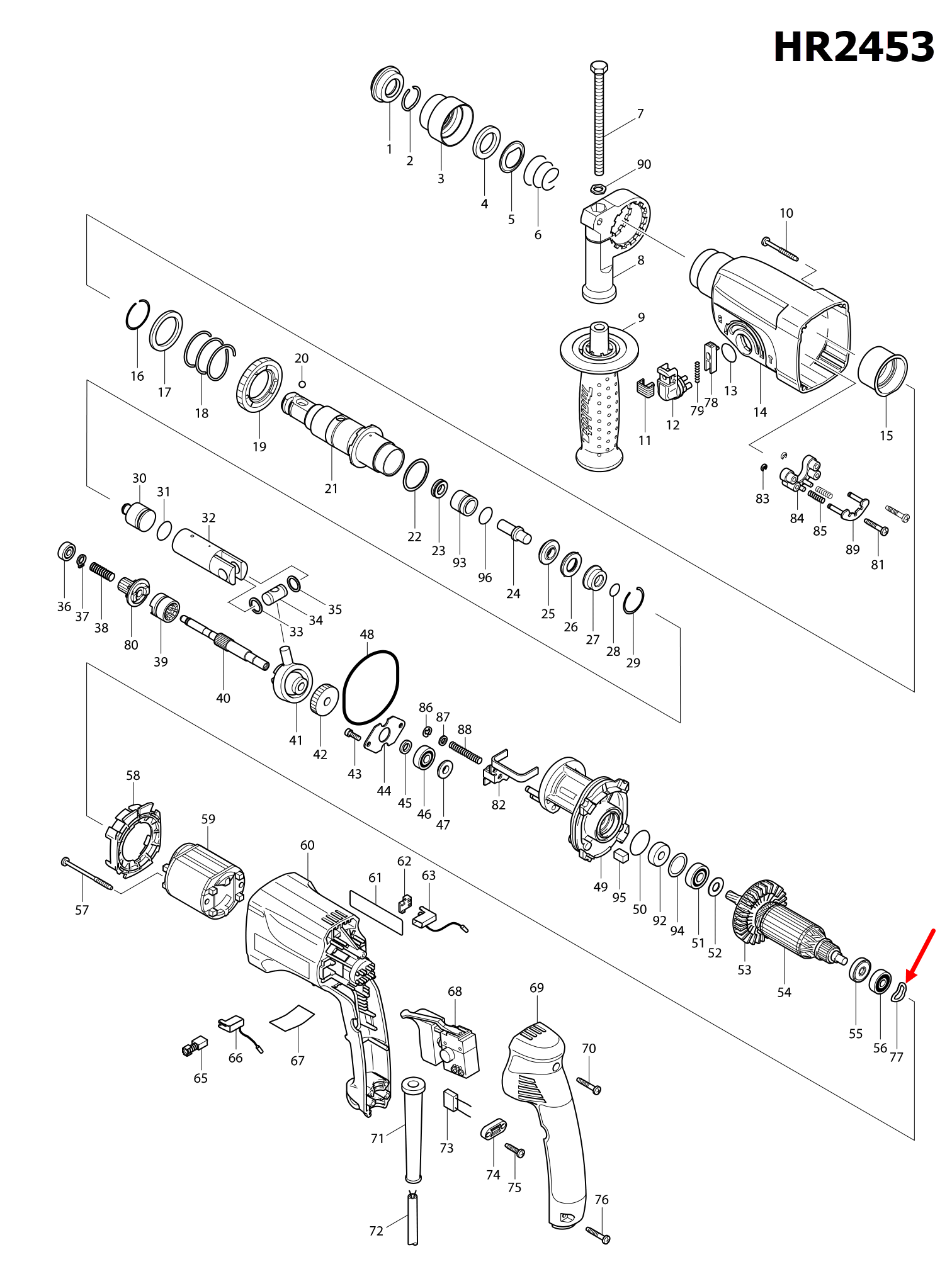 WAVE WASHER 15 สว่านโรตารี่ Makita มากีต้า HR2453 [#77] Pn.267721-9 (แท้) ##