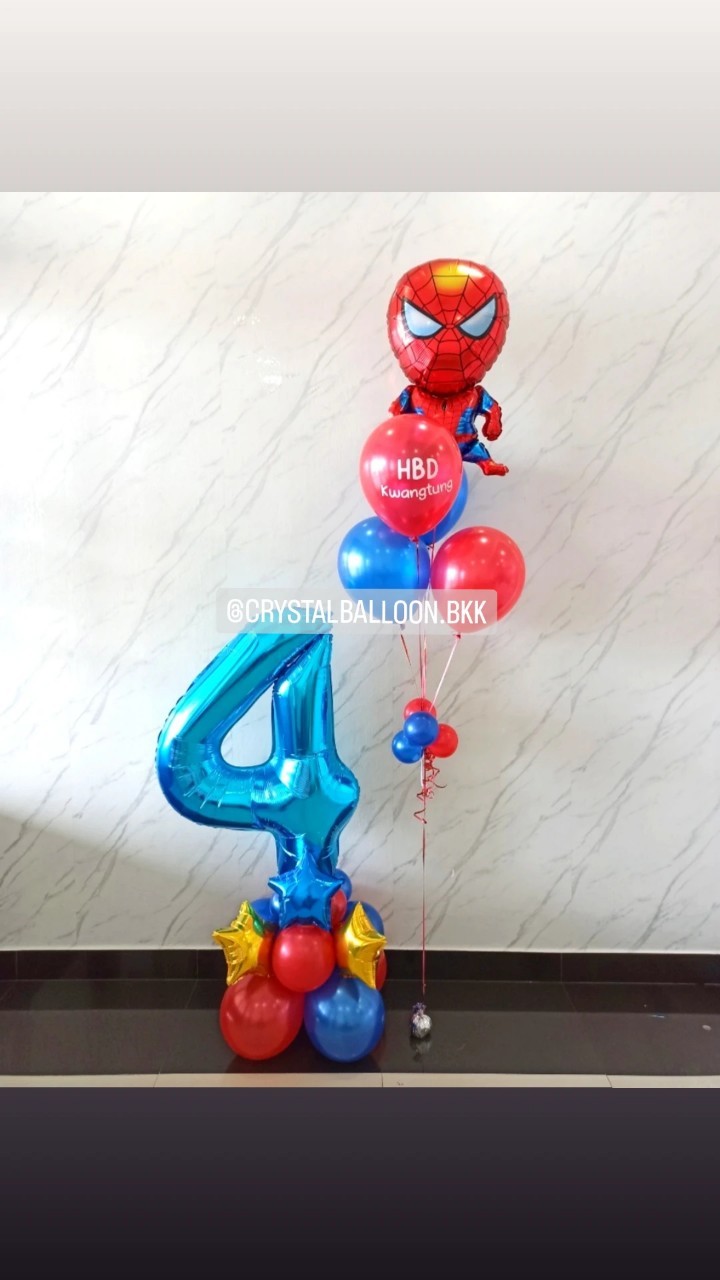 ลูกโป่ง วันเกิดเด็ก ช่อลูกโป่งฟอยล์ Spider Man ช่อ 5 ลูก 1 ช่อ พร้อม ฟอยล์ตัวเลข ขนาด 40" ตั้งฐาน 1 ชิ้น พร้อมตกแต่ง สามารถเปลี่ยนสีลูกโป่ง/เปลี่ยนข้อความ/เปลี่ยนสี-ฟอยล์ตัวเลข/เปลี่ยนฟอยล์ตกแต่งได้