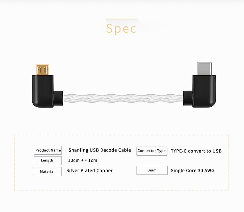 ขาย Shanling L2 สาย USB Type C เป็น Micro USB คุณภาพดี ทองแดงชุบเงินแบบ 30 AWG Mini to Mini ยาว 10CM