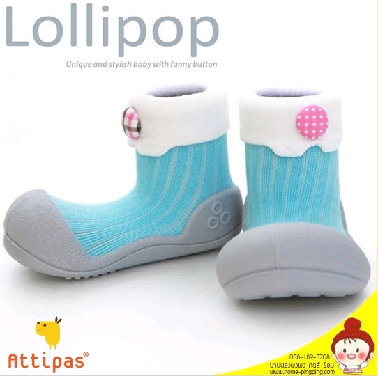 รองเท้าหัดเดิน Attipas รุ่น LOLLIPOP sky (สีเทาลายจุด พื้นรองเท้าสีขาว) รองเท้าหัดเดินที่ดีที่สุด แบรนด์ ATTIPAS