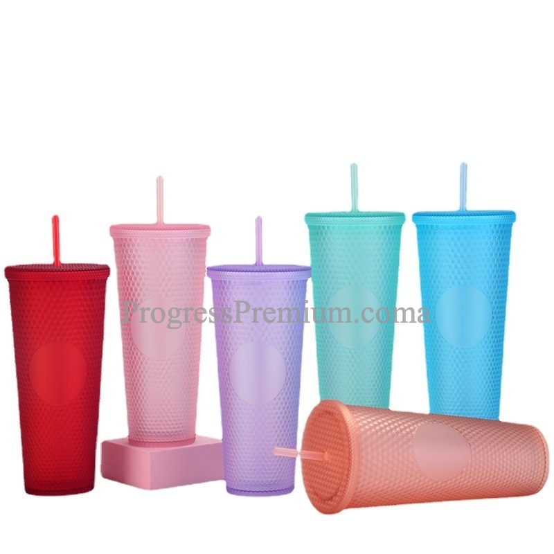 แก้วพลาสติกหนาม Double Layer พร้อมหลอด 25 ออนซ์/750 ml