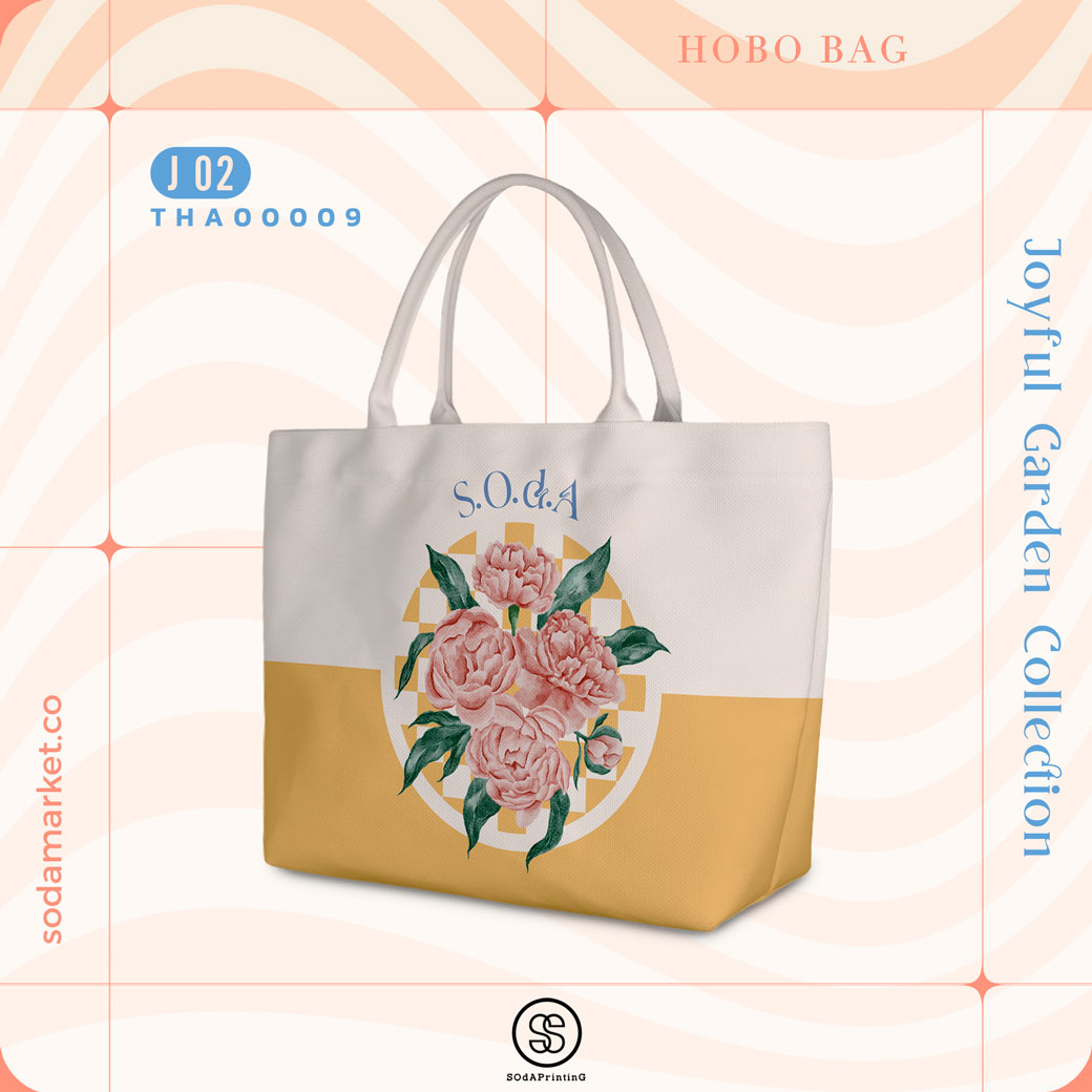 กระเป๋า HOBO BAG Joyful Garden Collection I รหัส THA00009 #ใส่ชื่อได้ #SOdAbag #SOdAPrintinG