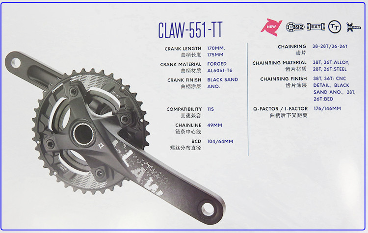 PROWHEEL CLAW-551-TT 38-28 Chainwheel MTB Crankset 170mm.