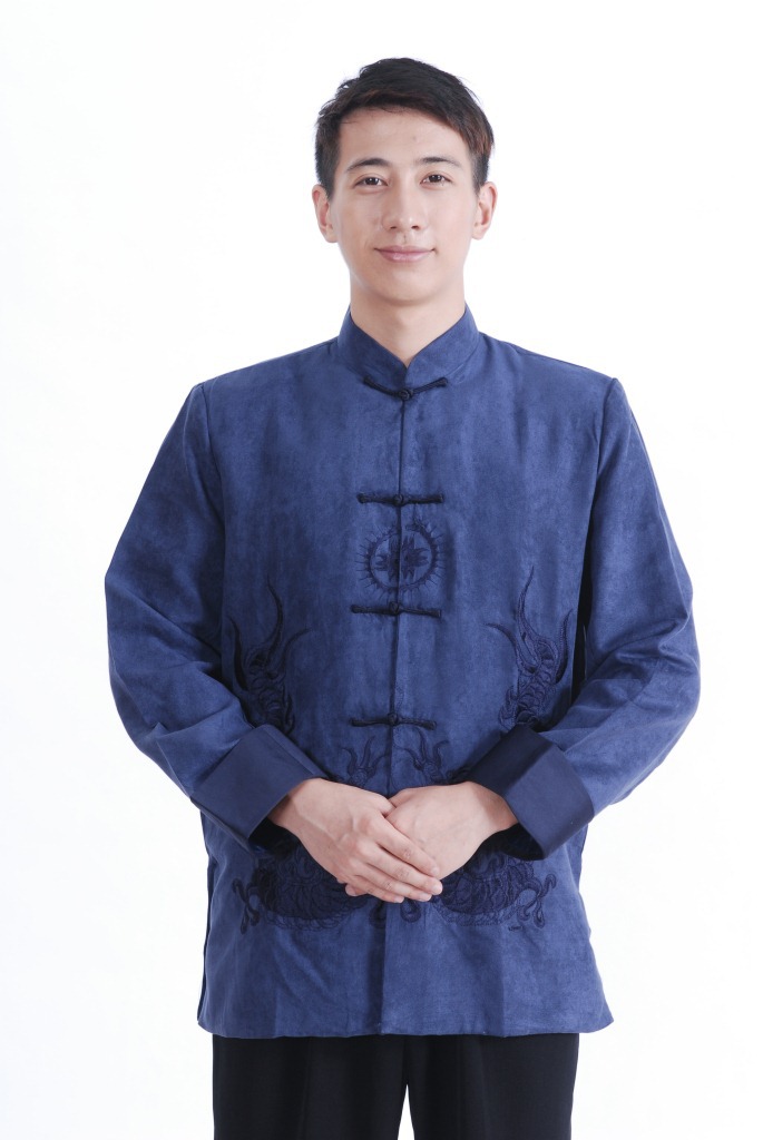 Pre-order ชุดจีน เสื้อจีนชาย แขนยาว สีน้ำเงิน