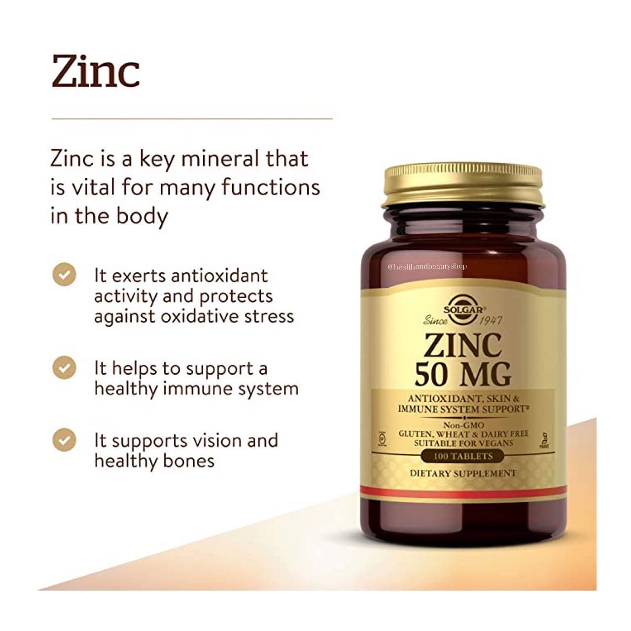 Solgar, Zinc 50 mg 100 Tablets