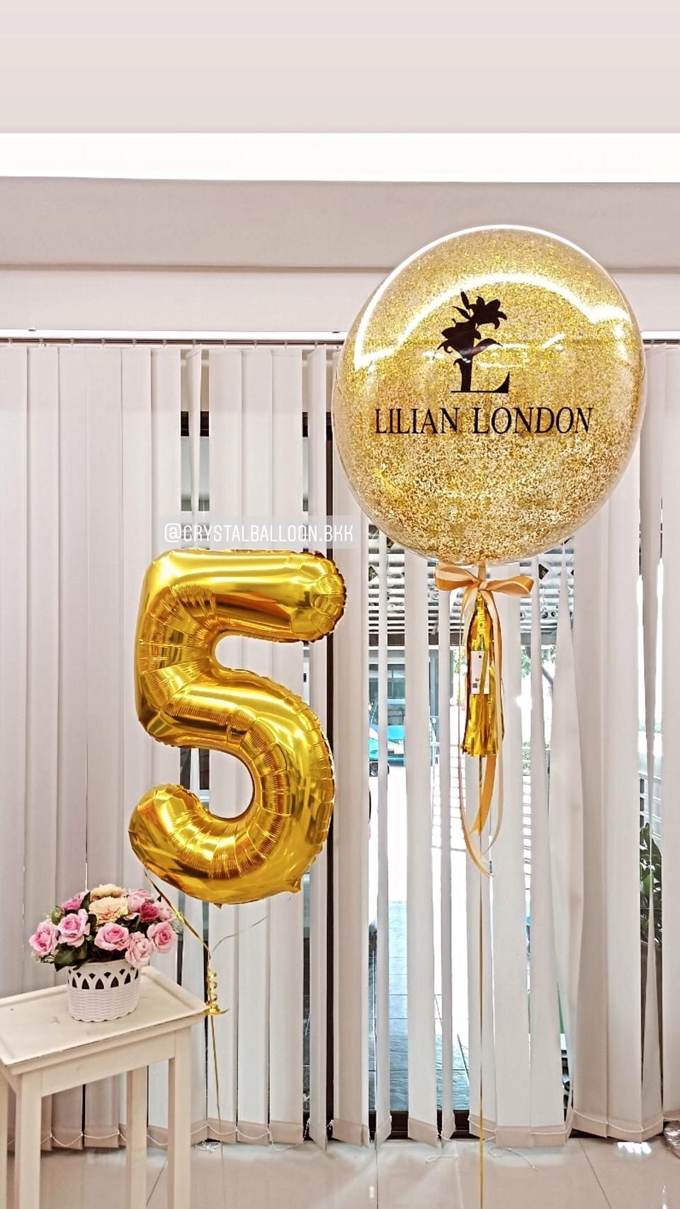 ลูกโป่ง วันครบรอบ Bubble ขนาด 24" Theme สีทอง พร้อม ฟอยล์ตัวเลข ขนาด 40" 1 ตัว พร้อมตกเเต่ง สามารถเปลี่ยนสีลูกโป่ง/เปลี่ยนข้อความ/เปลี่ยนขนาด/เปลี่ยนสี-ฟอยล์ตัวเลขได้