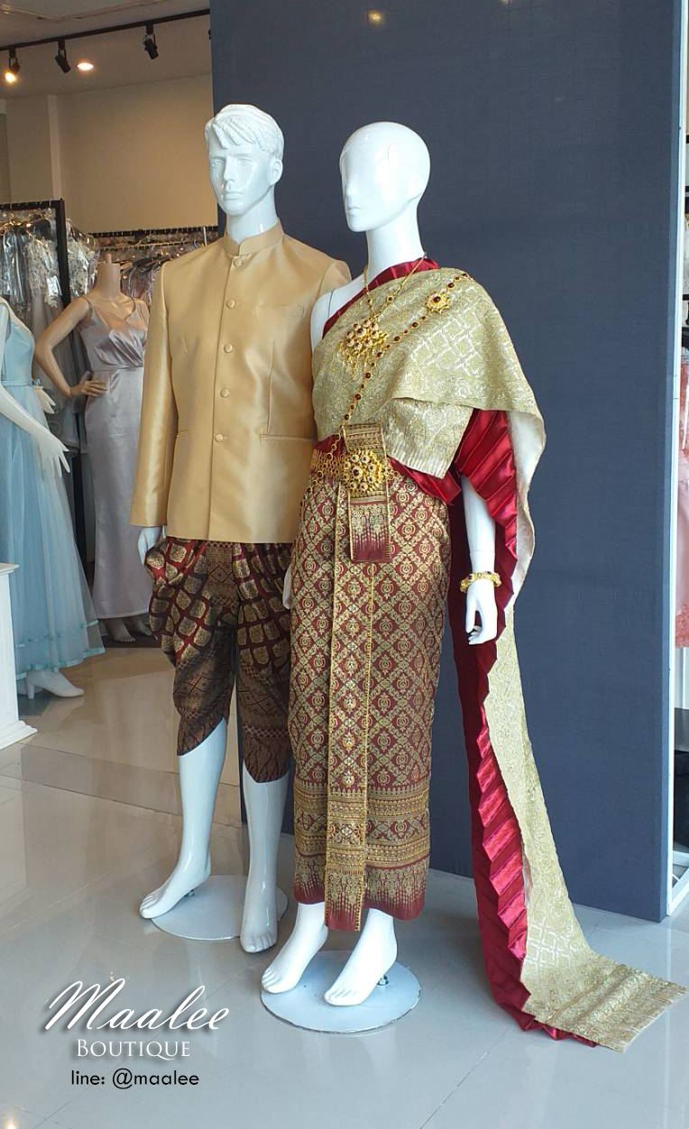 พร้อมเช่า ชุดแต่งงาน ชุดหมั่นไทยประยุกต์ สีแดง (ราคาเช่าเป็นคู่)