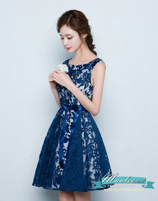 พร้อมเช่า ชุดราตรีสั้น แขนกุด สไตล์สวยหวาน 3มิติ กระโปรงพองนิดๆ สีไวน์แดง (ซิปหลัง)