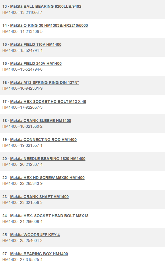 HM1400 เครื่องสกัดไฟฟ้า Makita Spare Parts